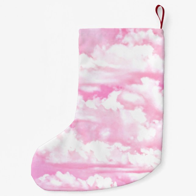 Pink Clouds Fashion Background Small Christmas Stocking (Back)