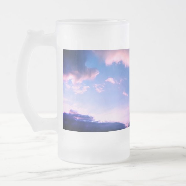 Pink clouds frosted glass beer mug (Left)