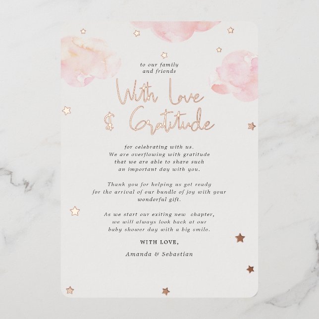 Pink Clouds Girl Baby Shower Flat Thank You F (Front)