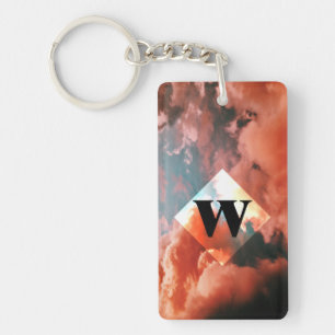Pink Clouds Monogram Capital Letter W Key Ring