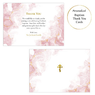 Pink Clouds Orthodox Baptism Thank You Card