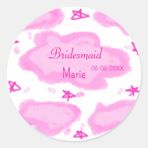  pink clouds pastel stars bridesmaid girly modern  classic round sticker