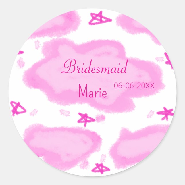  pink clouds pastel stars bridesmaid girly modern  classic round sticker (Front)