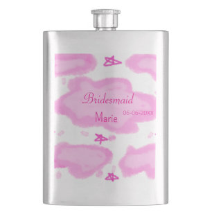 pink clouds pastel stars bridesmaid girly modern hip flask