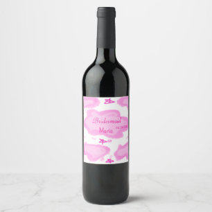  pink clouds pastel stars bridesmaid girly modern  wine label