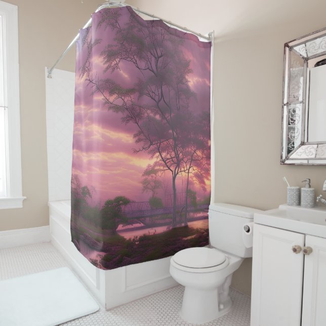 Pink Cloudy Sky Shower Curtain (In Situ)