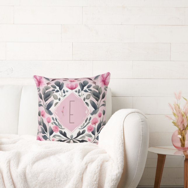 Pink Clover and Sage Monogram Cushion (Couch)