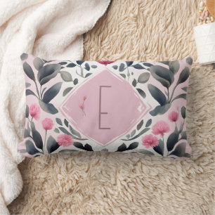 Pink Clover and Sage Monogram Lumbar Cushion