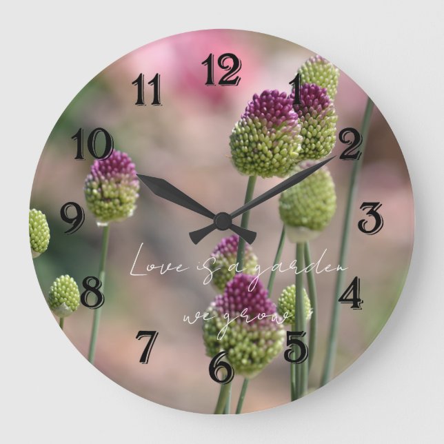 Pink Clover Flowers Photography   Large Clock (Front)