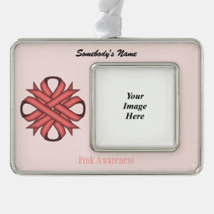Pink Clover Ribbon Tmpl (H-O) by Kenneth Yoncich Silver Plated Framed Ornament