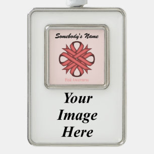 Pink Clover Ribbon Tmpl (V-I) by Kenneth Yoncich Silver Plated Framed Ornament