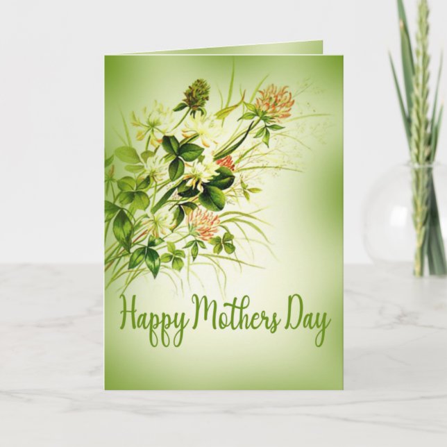 Pink Clover Vintage Happy Mother's Day Card (Front)