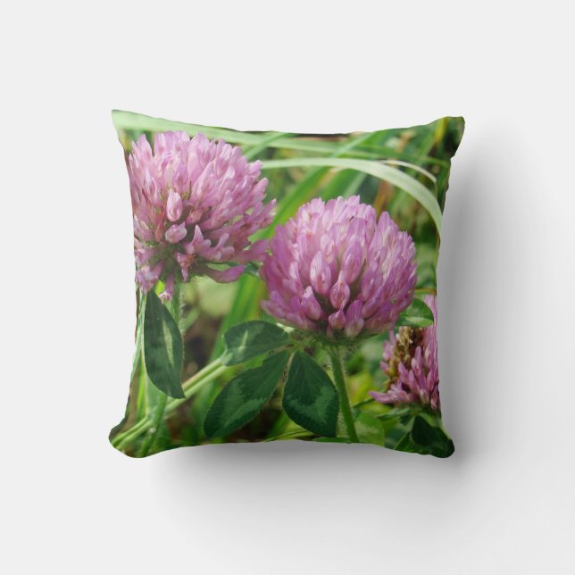 Pink Clover Wildflower - Trifolium pratense Cushion (Front)