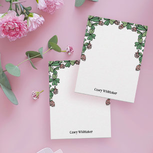 Pink Clovers & Leaves Hand-Writing Font Name Card