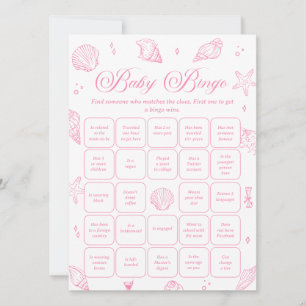 Pink Coastal Baby Shower Find the Guest Bingo Game Invitation