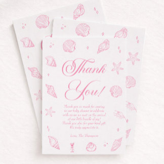 Pink Coastal Baby Shower Girl Thank You Card