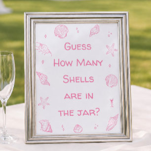 Pink Coastal Beach Baby Shower Guess How Many  Poster