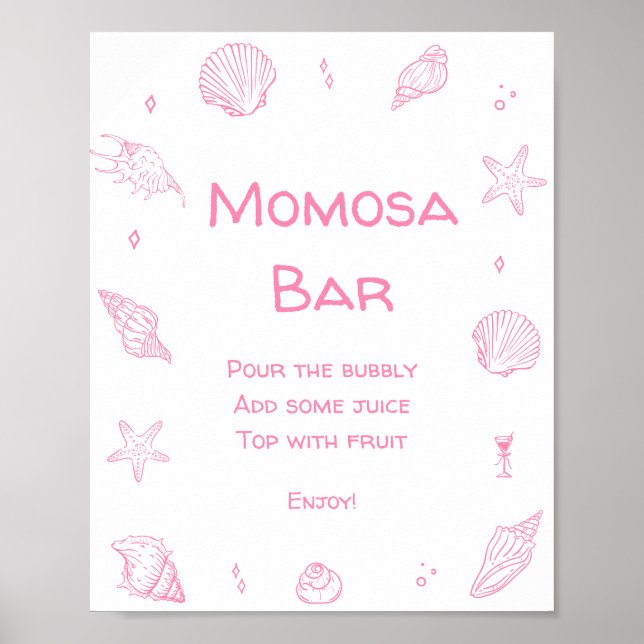 Pink Coastal Beach Baby Shower Momosa Bar Poster (Front)