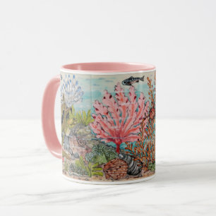 Pink Coastal Chic Sea Life Ocean Beach Marine Mug