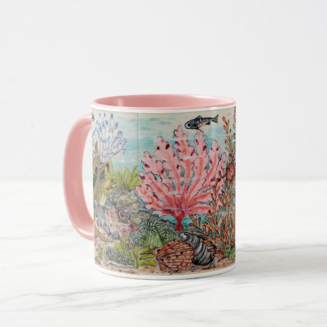 Pink Coastal Chic Sea Life Ocean Beach Marine Mug (Front Left)