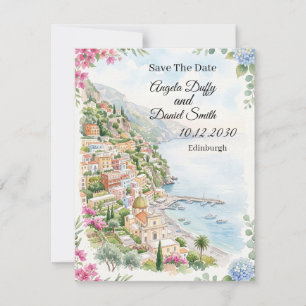 Pink Coastal Floral Save The Date Card