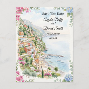 Pink Coastal Floral Save The Date Postcard