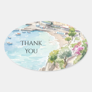 Pink Coastal Floral Thank You Oval Sticker