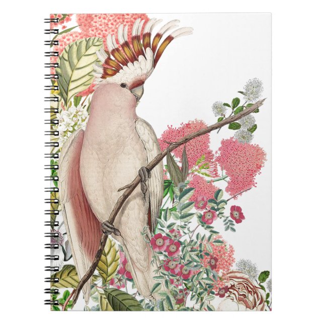Pink cockatoo, on mantle of flowers notebook (Front)