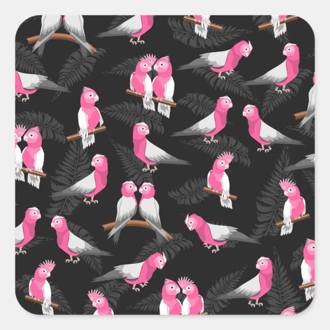 Pink cockatoos bird pattern square sticker (Front)