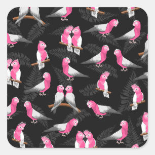 Pink cockatoos bird pattern square sticker