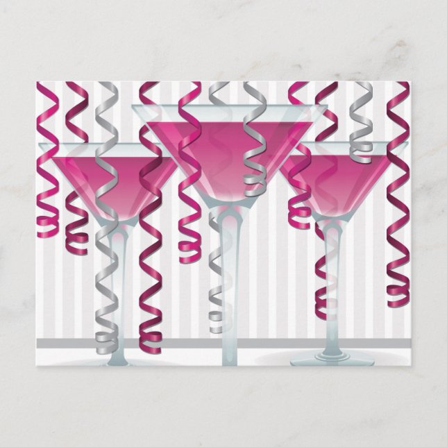 Pink cocktail and ribbon postcard (Front)