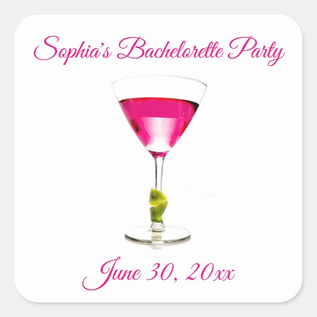 Pink Cocktail Bachelorette Party Square Sticker (Front)