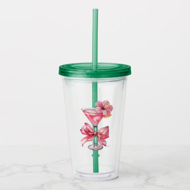 Pink Cocktail Fl Acrylic Tumbler (Front)