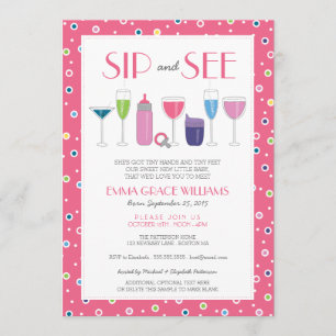 Pink Cocktail New Baby Girl Sip and See Invitation
