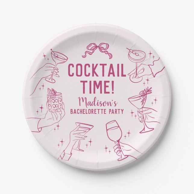 Pink Cocktail Party Bachelorette Envelope Favour Paper Plate (Front)