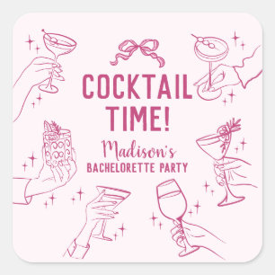 Pink Cocktail Party Bachelorette Envelope Favour Square Sticker