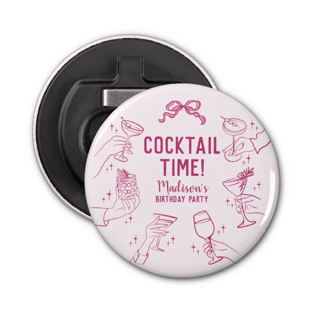 Pink Cocktail Party Birthday Bar Favours Bottle Opener (Front)