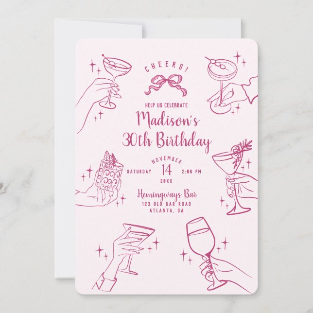 Pink Cocktail Party Birthday Party Invite (Front)