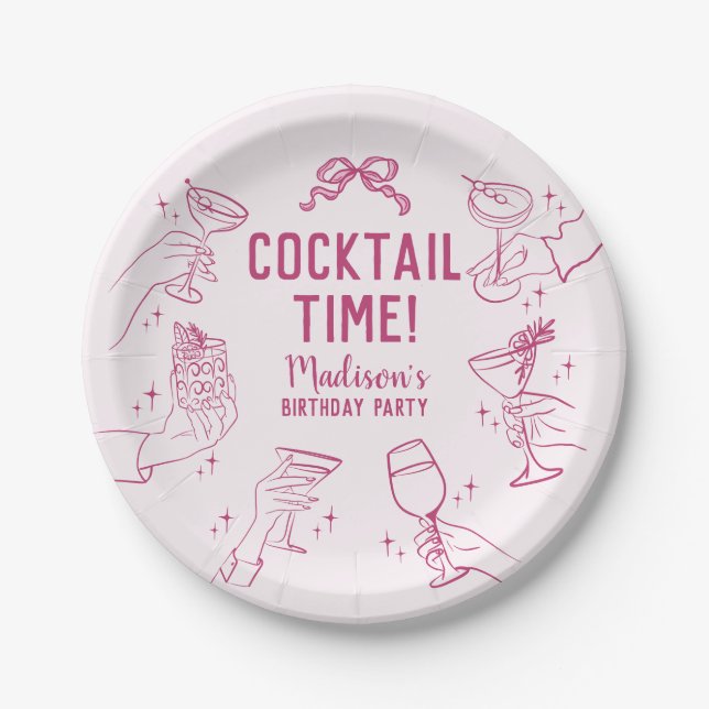 Pink Cocktail Party Birthday Party Plates (Front)