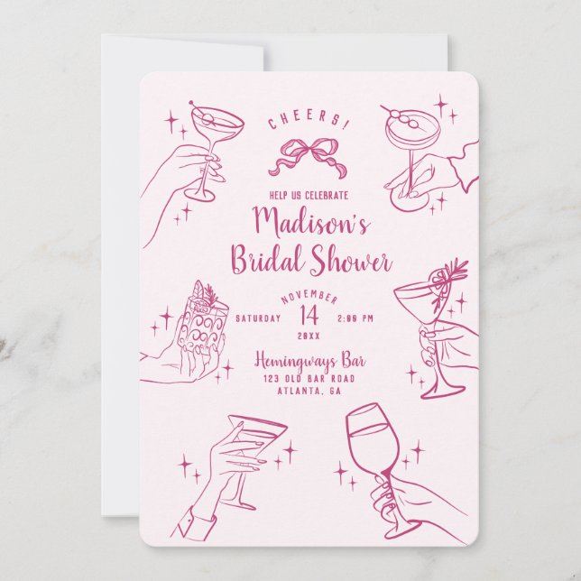 Pink Cocktail Party Bridal Shower Invite (Front)