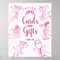 Pink Cocktail Party Cards and Gifts Sign