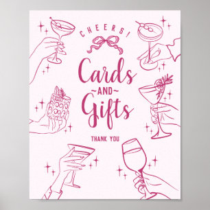 Pink Cocktail Party Cards and Gifts Sign