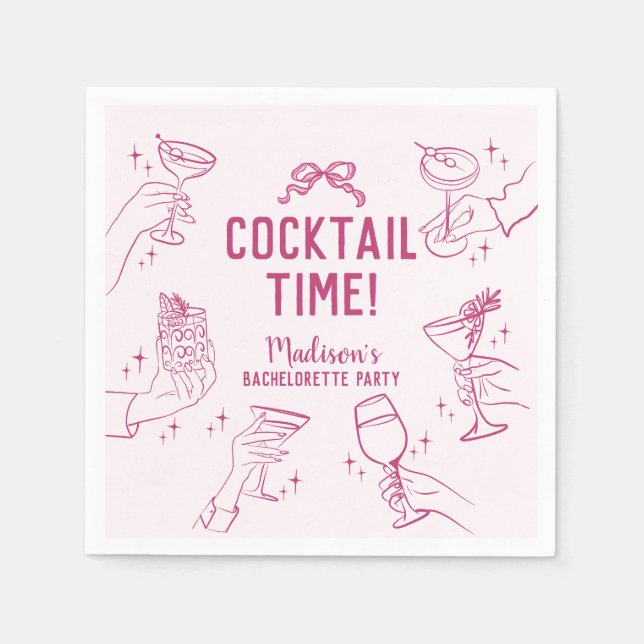 Pink Cocktail Party Retro Bachelorette Party Napkin (Front)