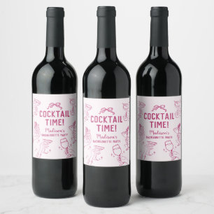 Pink Cocktail Party Retro Bachelorette Party Wine Label