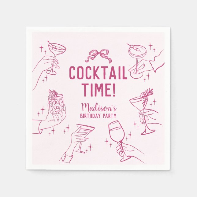 Pink Cocktail Party Retro Birthday Party Napkin (Front)