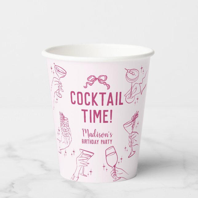 Pink Cocktail Party Retro Birthday Party Paper Cups (Front)