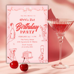 Pink Cocktail Valentine’s Day 21st Birthday Party Invitation