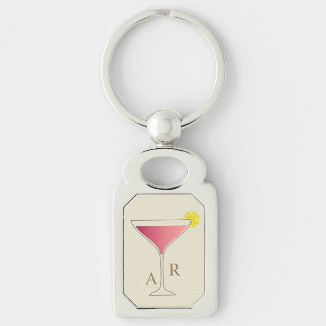 Pink cocktail with a slice of lemon personalised key ring (Front)