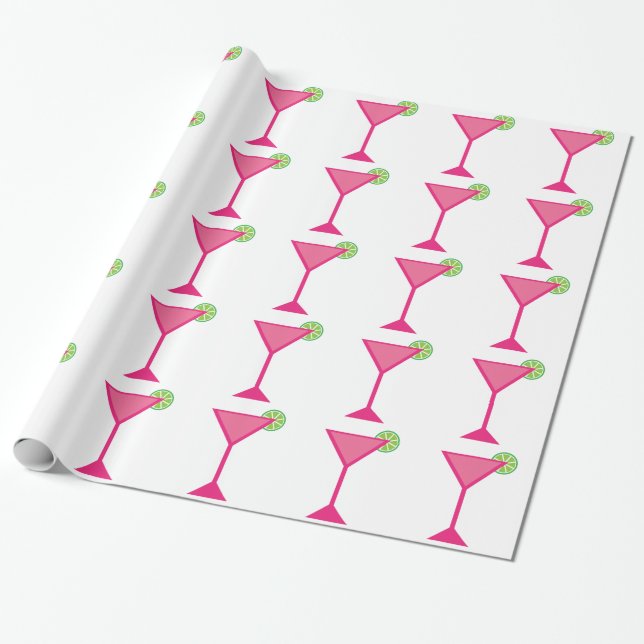 Pink Cocktail With Lime Wrapping Paper (Unrolled)