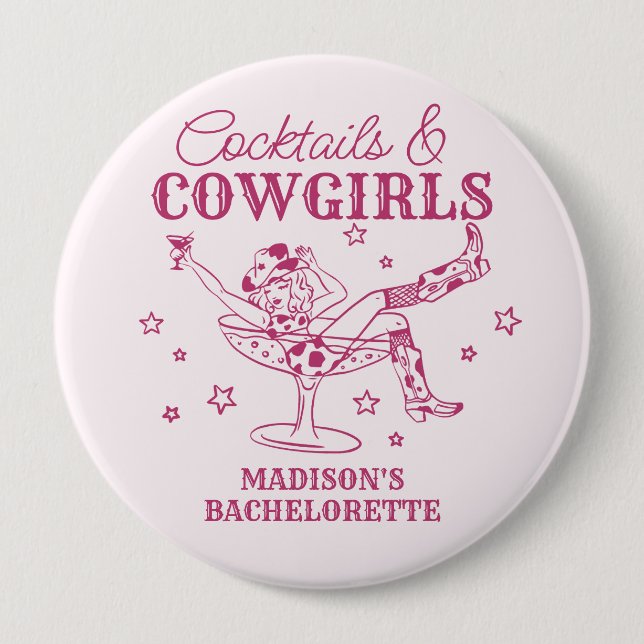 Pink Cocktails and Cowgirls Bachelorette Favours 10 Cm Round Badge (Front)